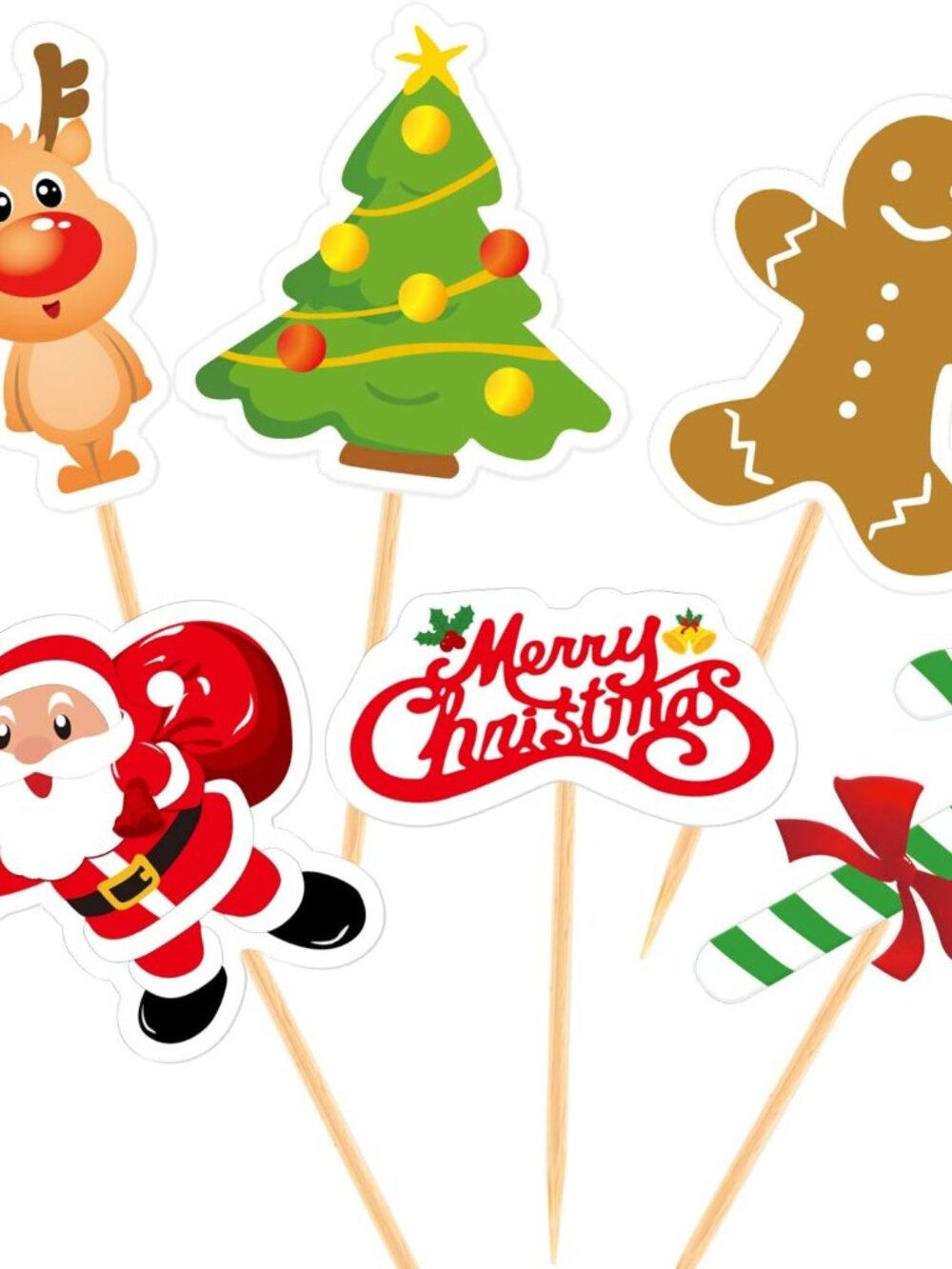 60 Pieces Christmas Cupcake Toppers Picks Merry Christmas Toothpick Flags for Ca